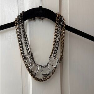 J. Crew Mixed Metal Multi-Chain Necklace with Clear Crystals